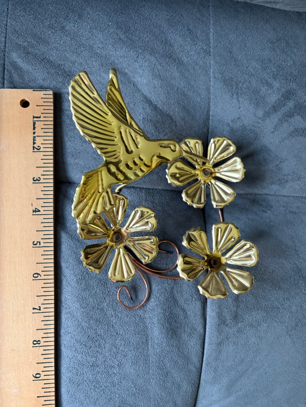 Vintage Brass & Copper Tone Metal Hummingbird Wall Decor 3 Piece Set - Picture 8 of 9